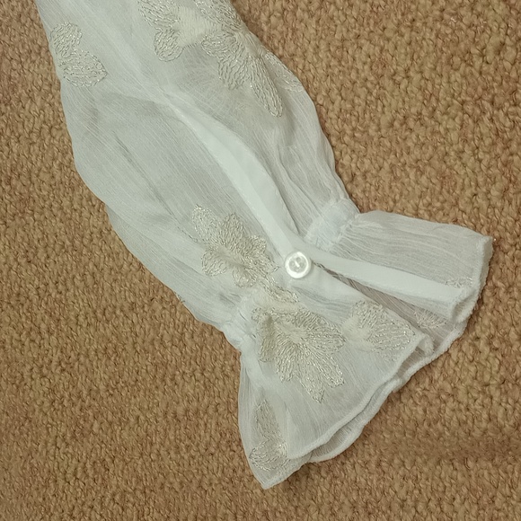 ANTHROPOLOGY TAN VEST SWEATER BLOUSE WITH SHEER RUFFLE  BALOON LAYERED SLEEVES🌼 - Picture 9 of 13